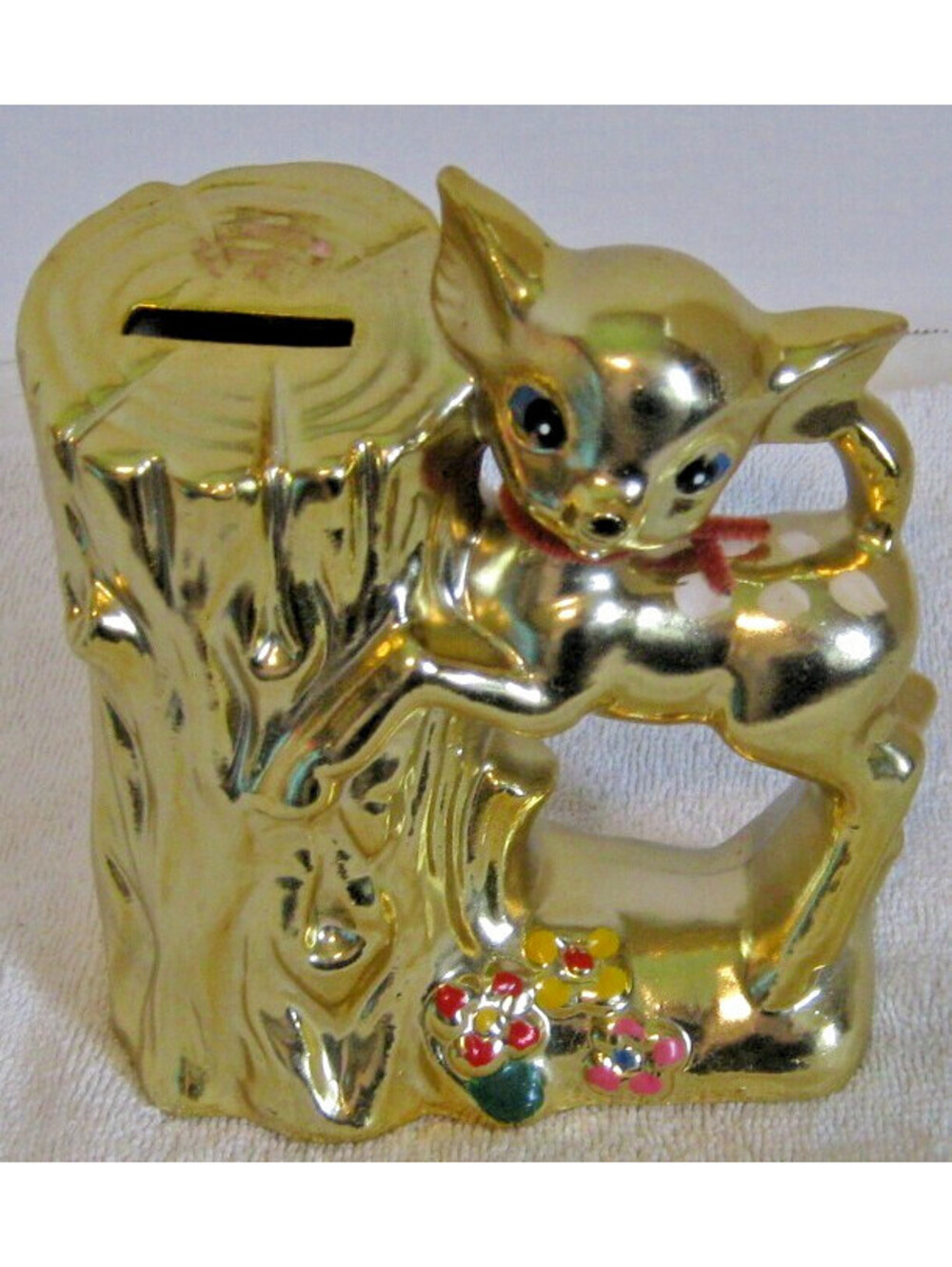 Vintage Gold Painted Ceramic Deer Bank